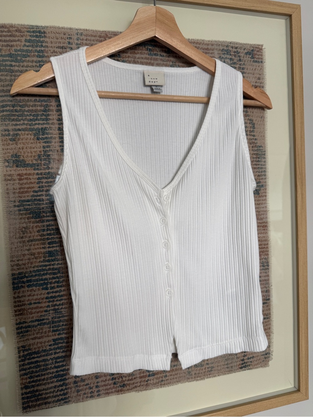 a new day White Ribbed V-Neck Button-Front Tank